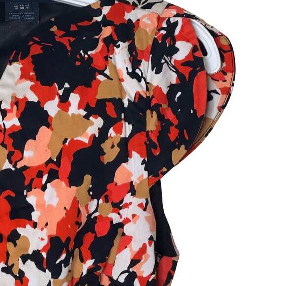 French Connection Dress Size 6 V-Neck Sheath Bold Floral Colorblock Workwear - Picture 3 of 7